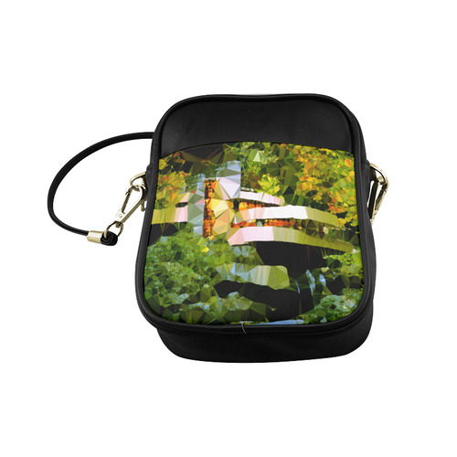 House Waterfall Low Poly Nature Landscape Sling Bag (Model 1627)