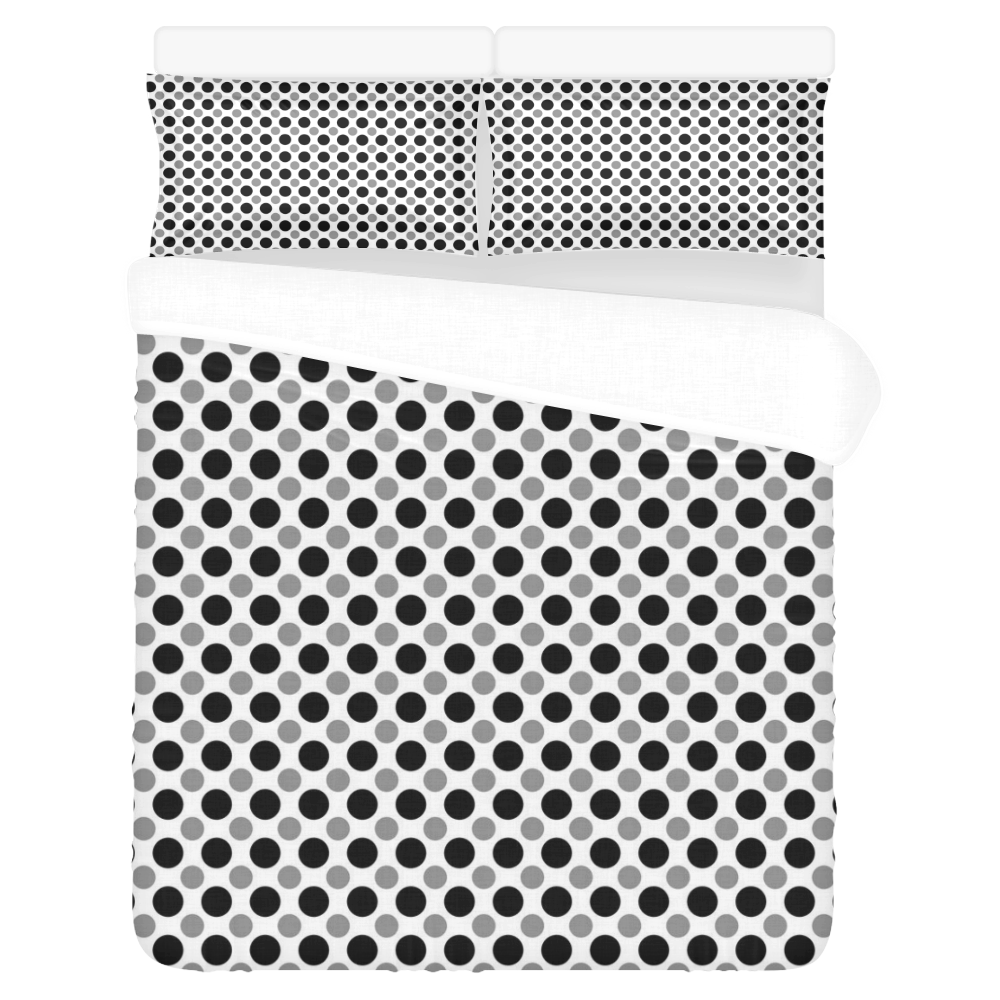 black gray white polka dots 3-Piece Bedding Set