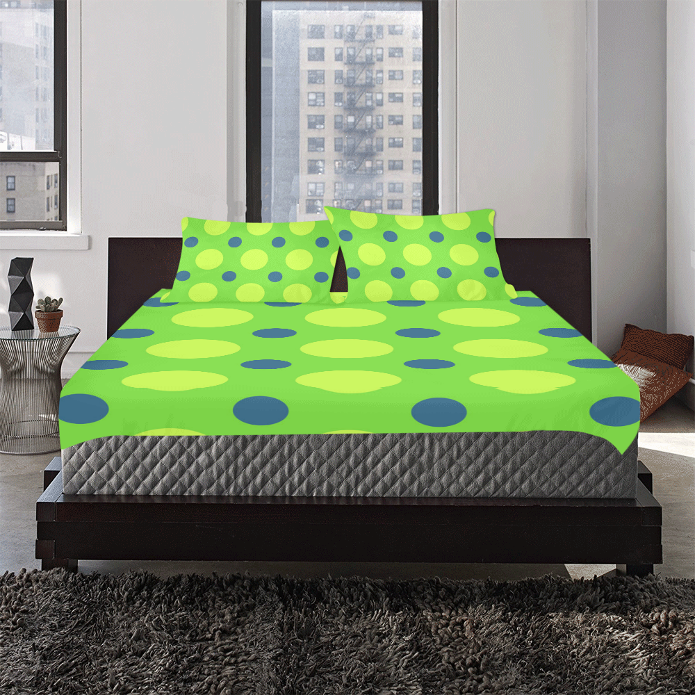 green and blue polka dots 3-Piece Bedding Set