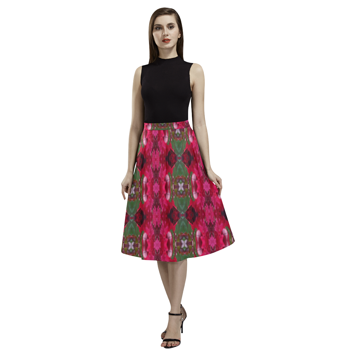 Christmas Wrapping Paper Desisgned Crepe Skirt Aoede Crepe Skirt (Model D16)