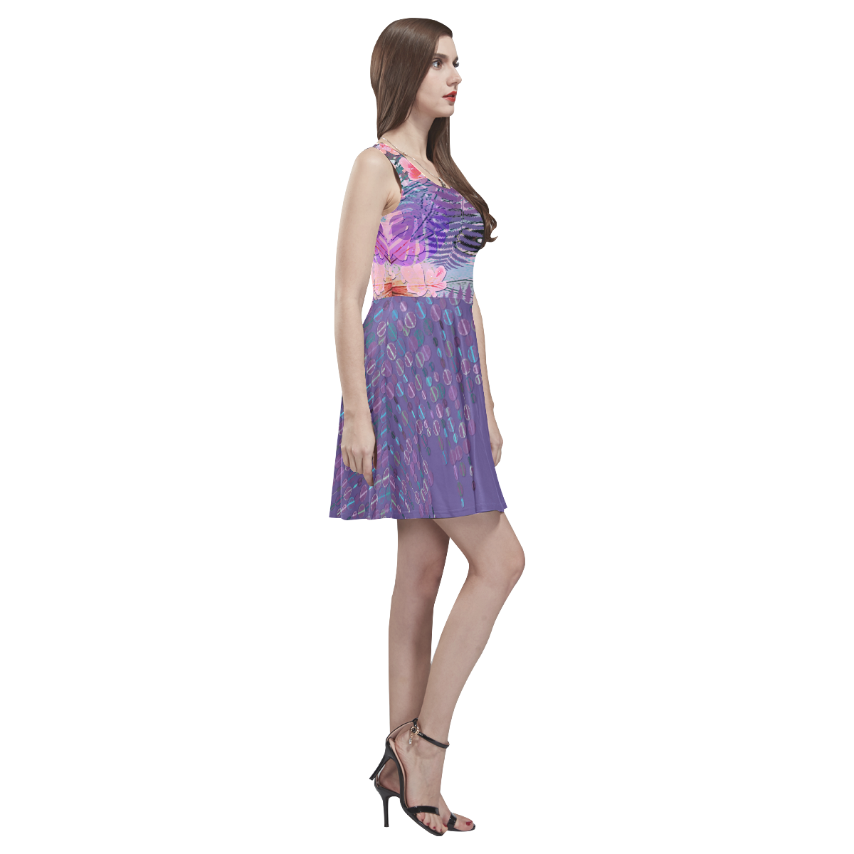 Tropical Violet Monarch Thea Sleeveless Skater Dress(Model D19)
