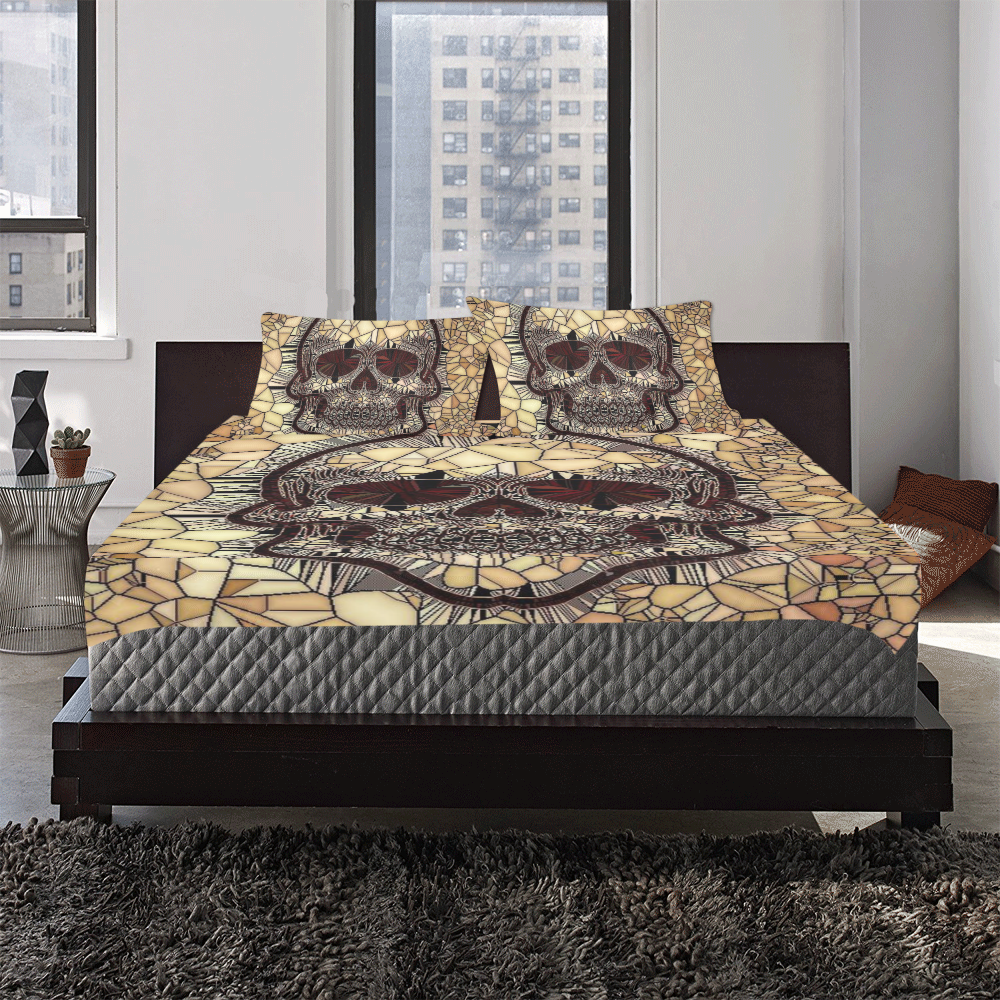 Glass Mosaic Skull,beige by JamColors 3-Piece Bedding Set