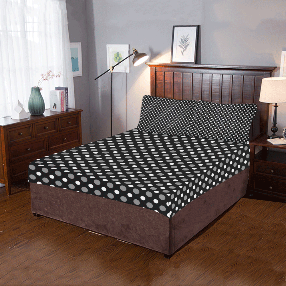 black gray white polka dotsR 3-Piece Bedding Set