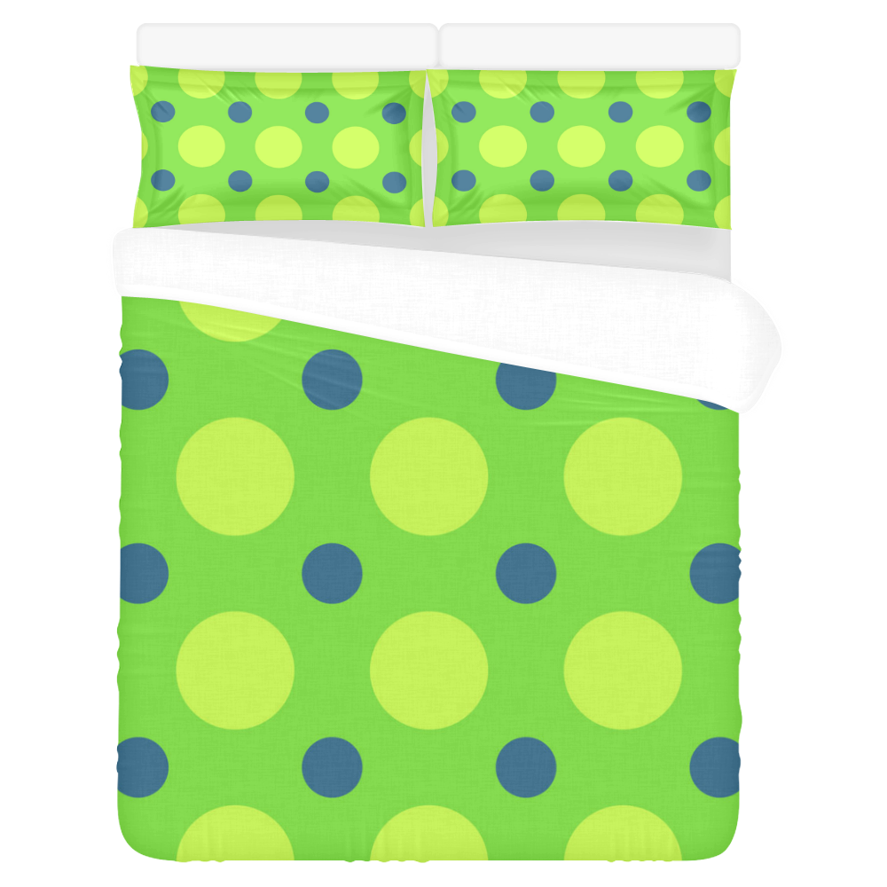 green and blue polka dots 3-Piece Bedding Set