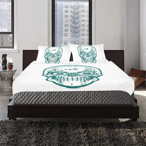 Sketchy Skull ,teal by JamColors 3-Piece Bedding Set