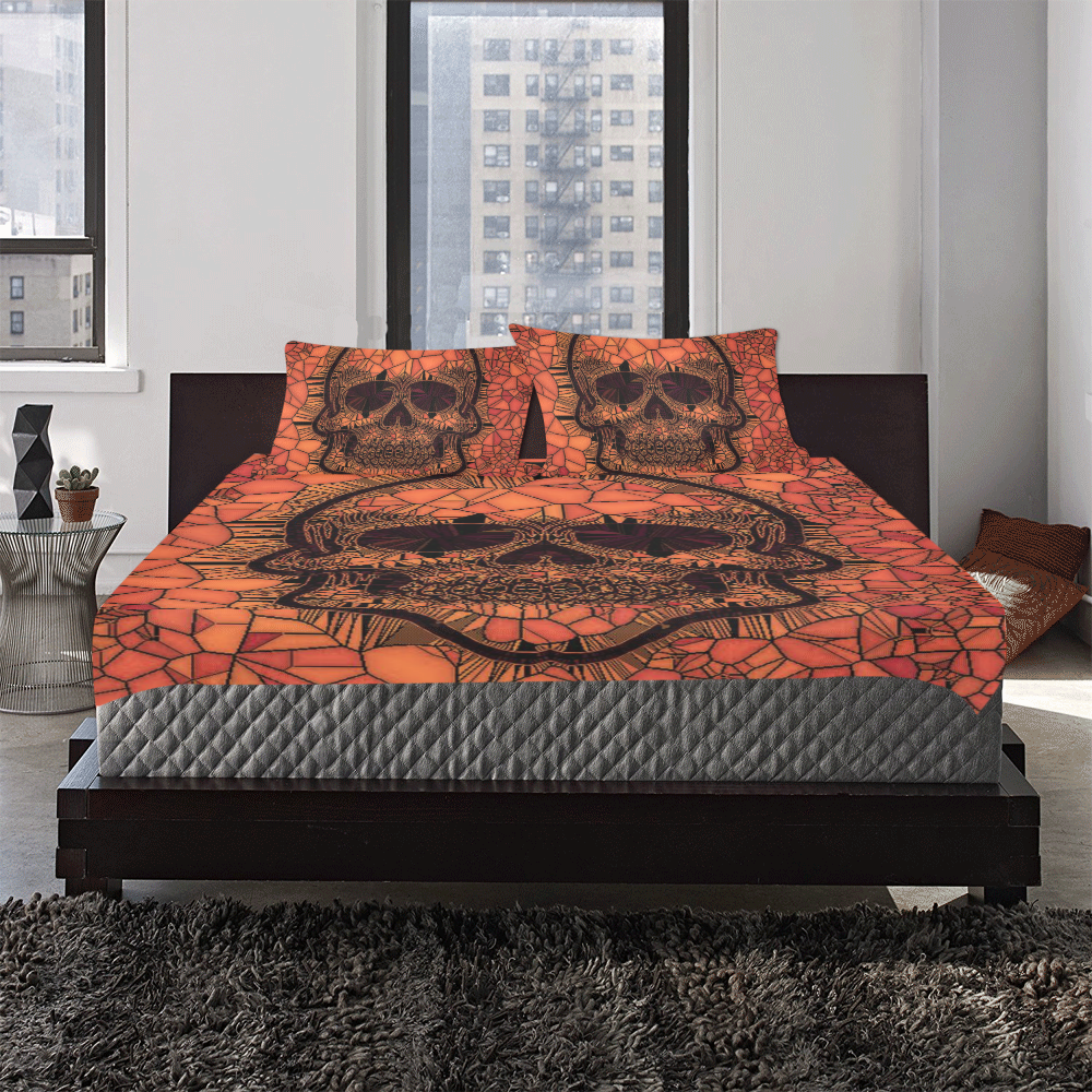 Glass Mosaic Skull,red by JamColors 3-Piece Bedding Set