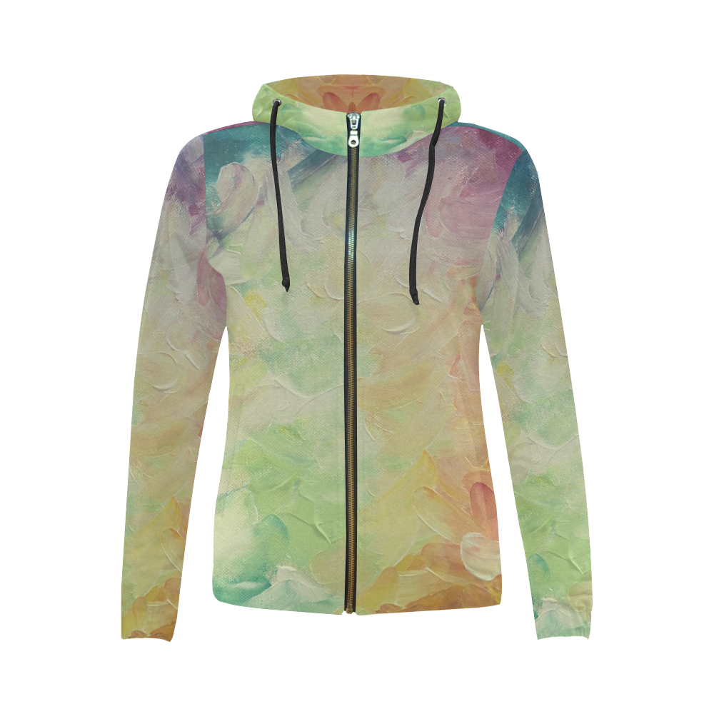 Painted canvas All Over Print Full Zip Hoodie for Women (Model H14)