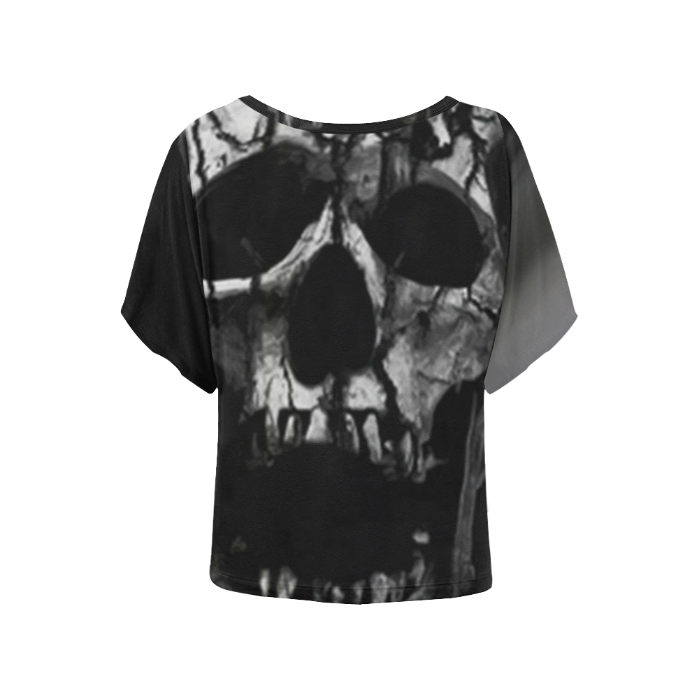Black and grey nightmare Women's Batwing-Sleeved Blouse T shirt (Model T44)