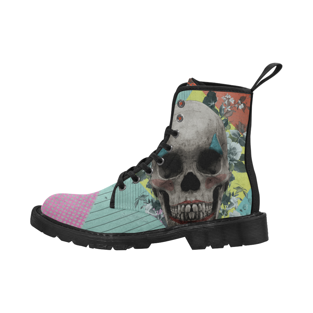 Skull Ready for Halloween Collage Collection Martin Boots for Women (Black) (Model 1203H)