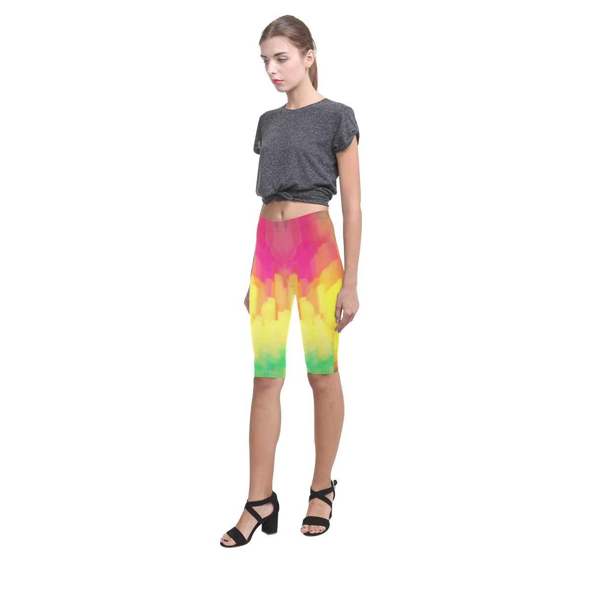 Pastel shapes painting Hestia Cropped Leggings (Model L03)