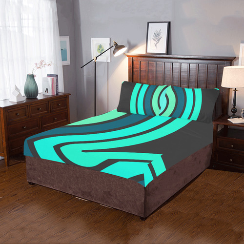 blue green curve 3-Piece Bedding Set