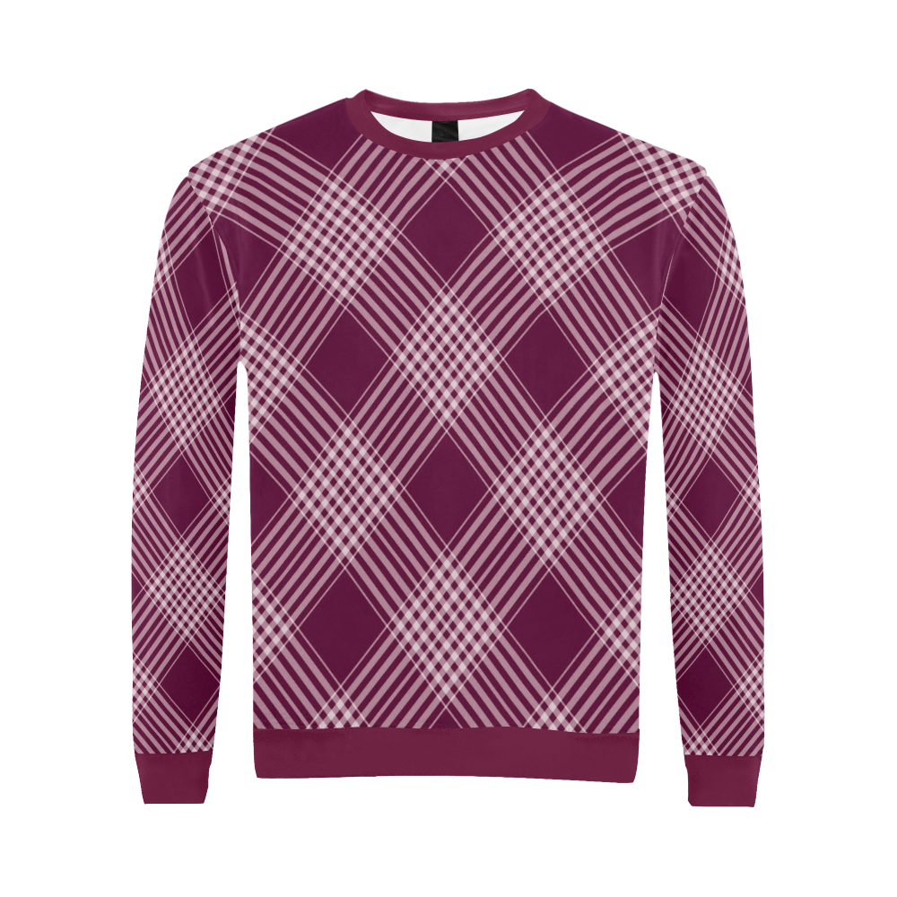 Burgundy And White Plaid All Over Print Crewneck Sweatshirt for Men/Large (Model H18)
