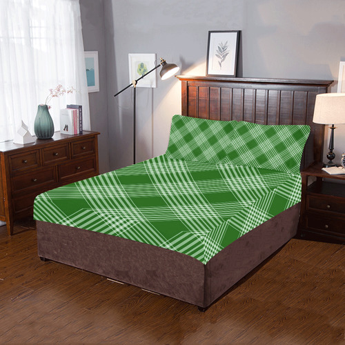 Green And White Plaid 3-Piece Bedding Set