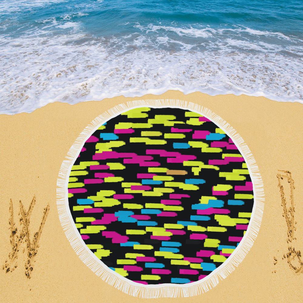 Colorful strokes on a black background Circular Beach Shawl 59"x 59"