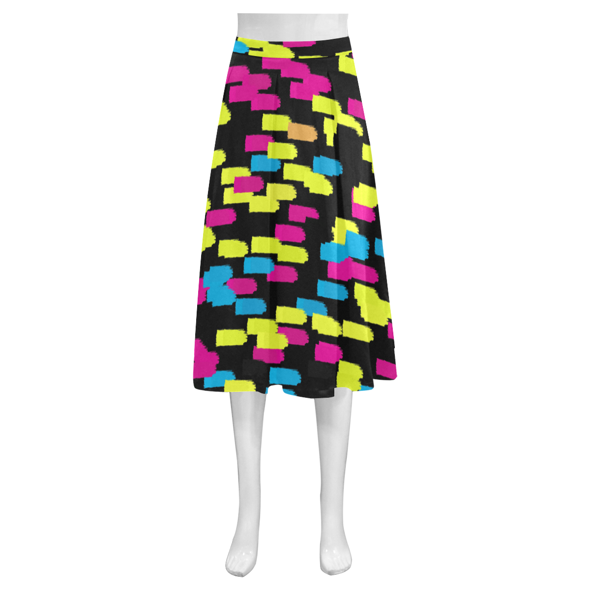Colorful strokes on a black background Mnemosyne Women's Crepe Skirt (Model D16)