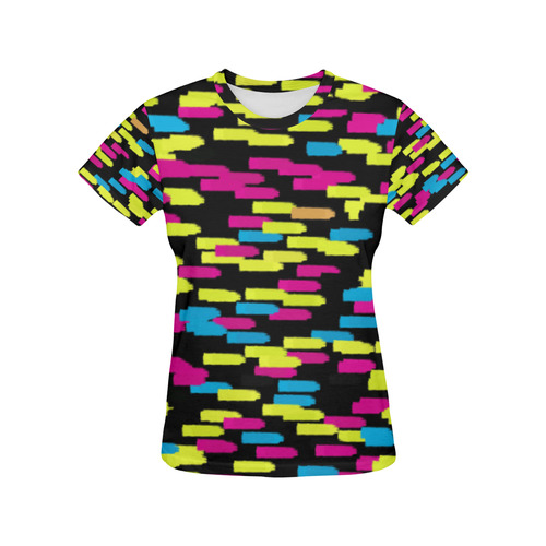 Colorful strokes on a black background All Over Print T-Shirt for Women (USA Size) (Model T40)