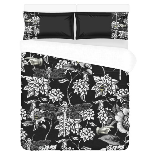 Nature Garden in Black and White 3-Piece Bedding Set