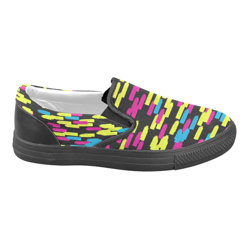 Colorful strokes on a black background Men's Unusual Slip-on Canvas Shoes (Model 019)