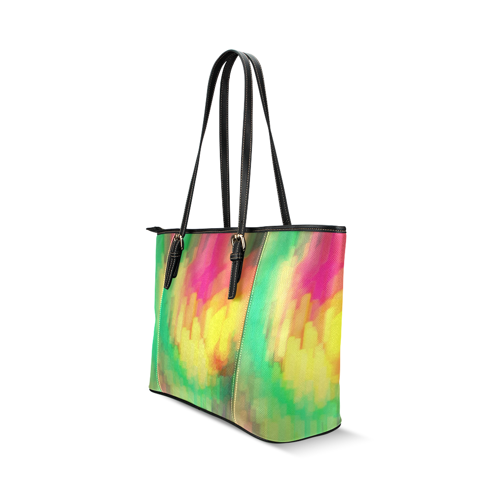 Pastel shapes painting Leather Tote Bag/Large (Model 1640)