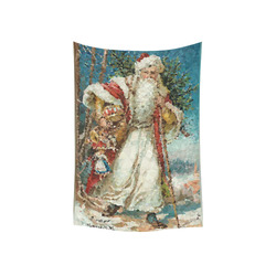 Vintage Santa Claus Low Poly Landscape Cotton Linen Wall Tapestry 40"x 60"