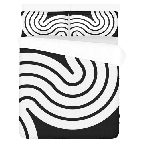 black and white curve 3-Piece Bedding Set