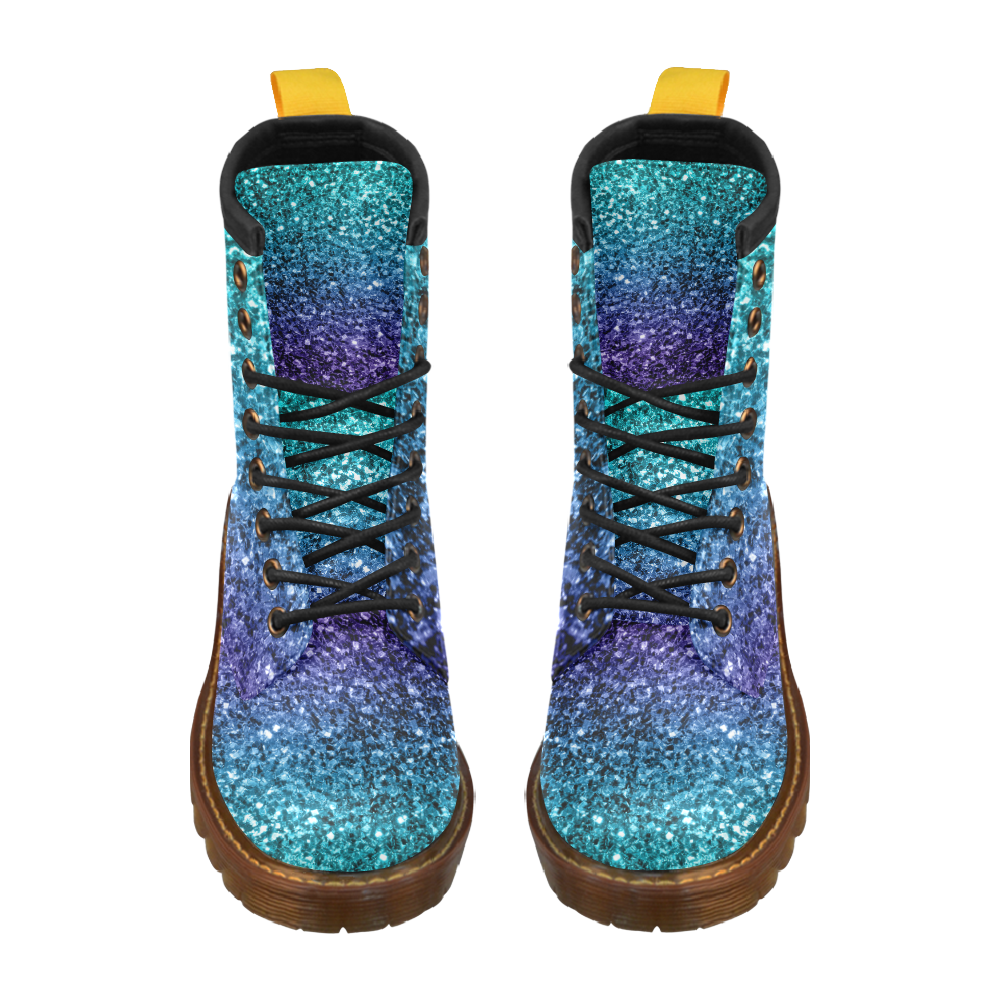 Beautiful Aqua blue Ombre glitter sparkles High Grade PU Leather Martin Boots For Women Model 402H