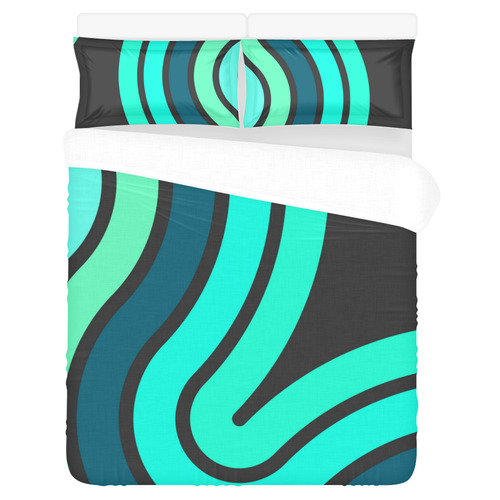 blue green curve 3-Piece Bedding Set