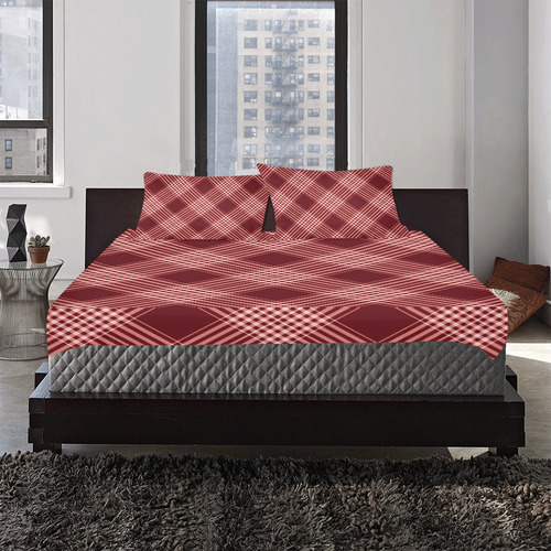 Red And White Plaid 3-Piece Bedding Set