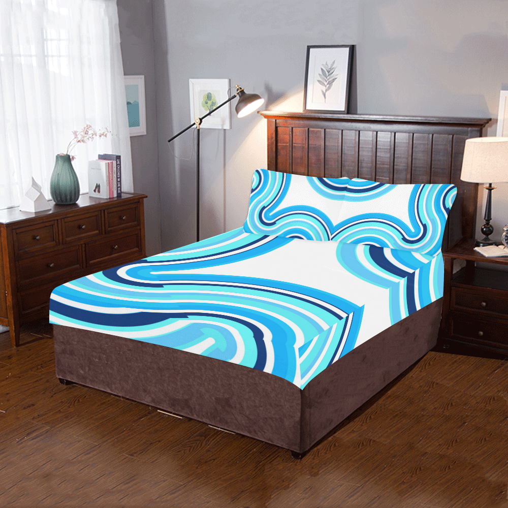 BLue and White curve 3-Piece Bedding Set