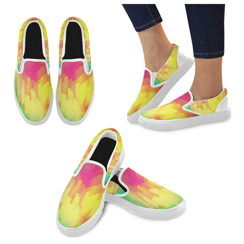 Pastel shapes painting Women's Unusual Slip-on Canvas Shoes (Model 019)