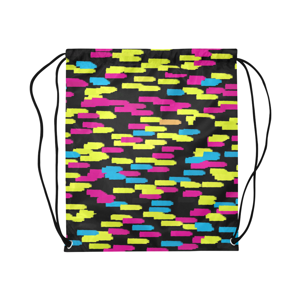 Colorful strokes on a black background Large Drawstring Bag Model 1604 (Twin Sides)  16.5"(W) * 19.3"(H)