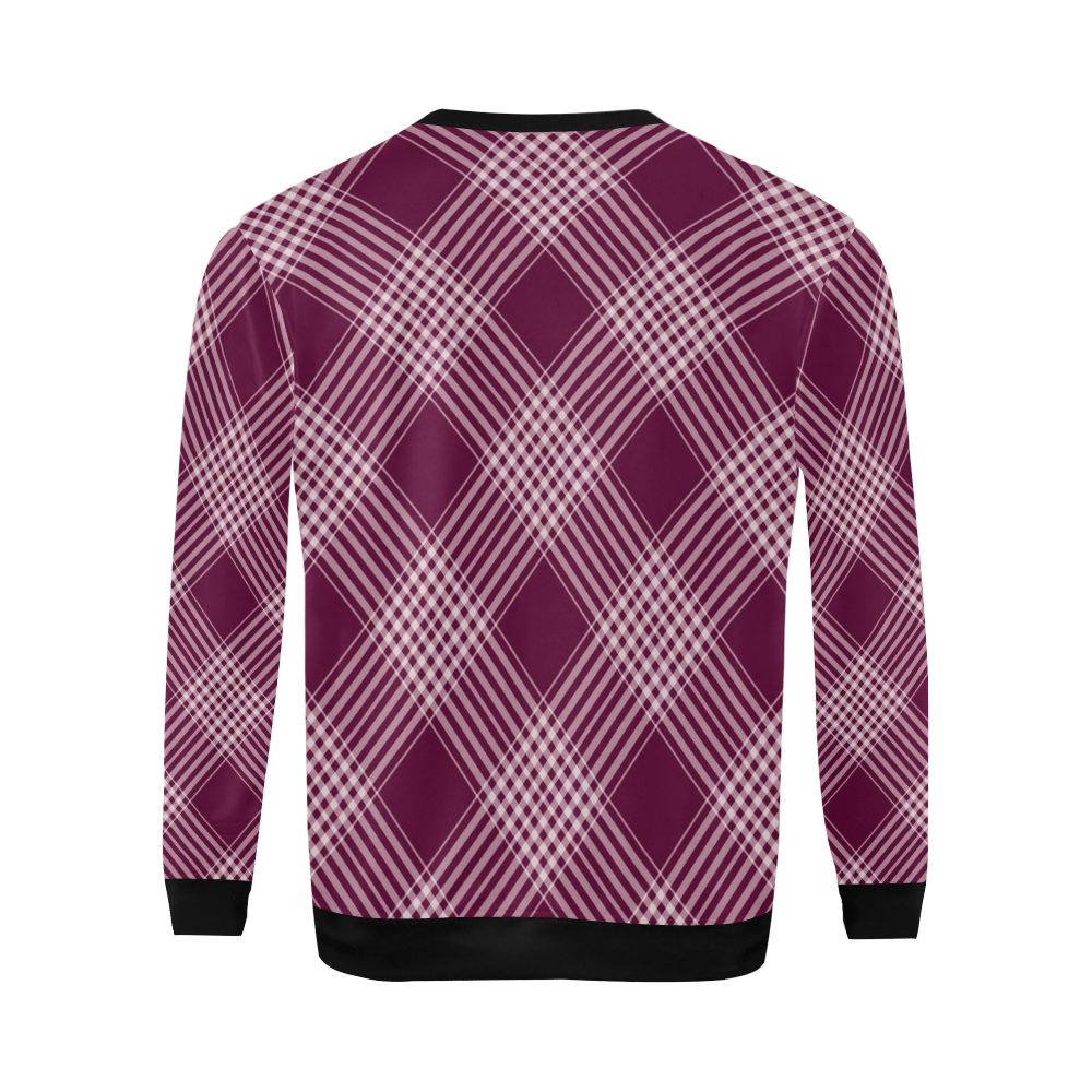 Burgundy And White Plaid Black All Over Print Crewneck Sweatshirt for Men/Large (Model H18)