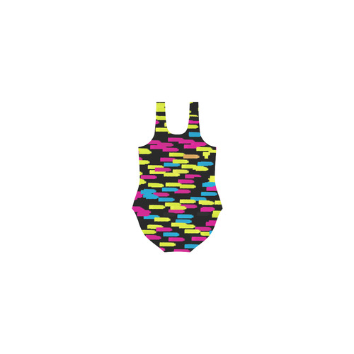 Colorful strokes on a black background Vest One Piece Swimsuit (Model S04)
