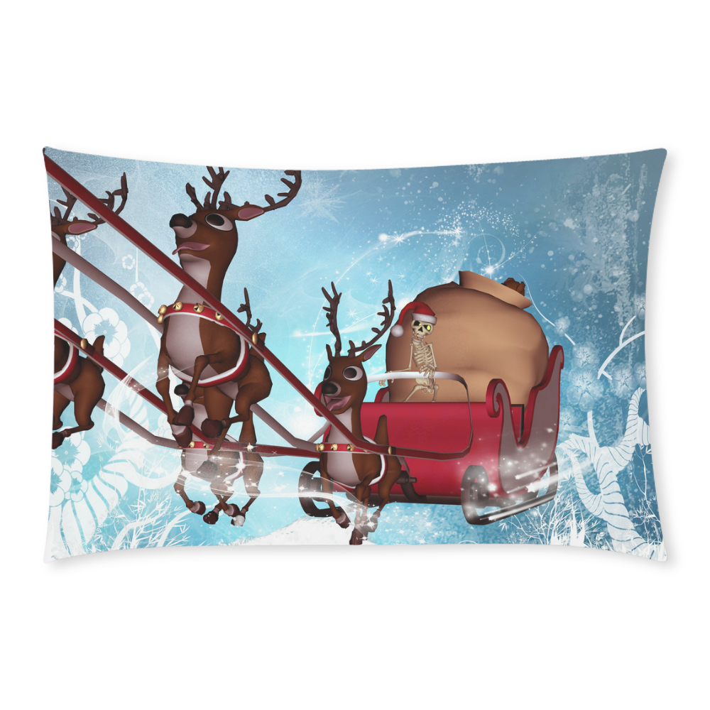 Christmas, funny skeleton with reindeer 3-Piece Bedding Set