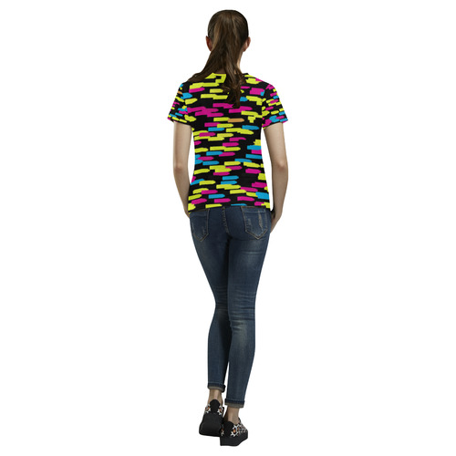 Colorful strokes on a black background All Over Print T-Shirt for Women (USA Size) (Model T40)