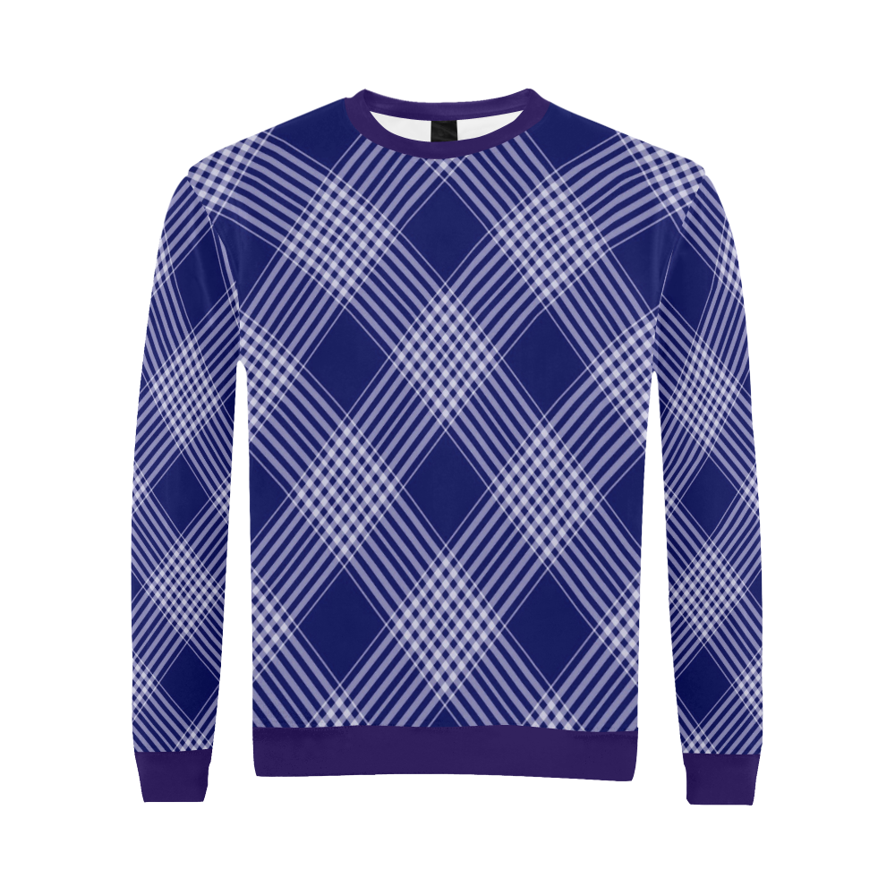 Navy Blue And White Plaid All Over Print Crewneck Sweatshirt for Men/Large (Model H18)