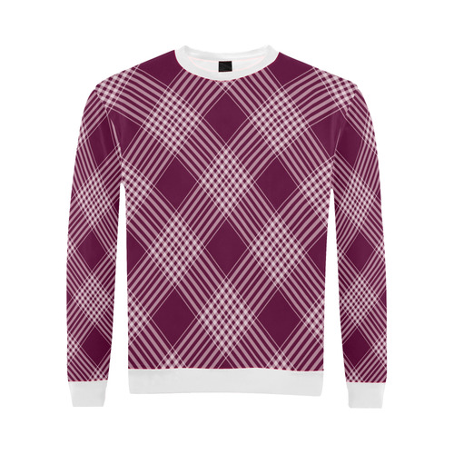 Burgundy And White Plaid White All Over Print Crewneck Sweatshirt for Men (Model H18)