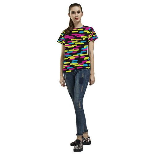 Colorful strokes on a black background All Over Print T-Shirt for Women (USA Size) (Model T40)