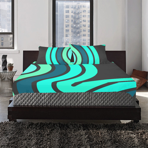 blue green curve 3-Piece Bedding Set