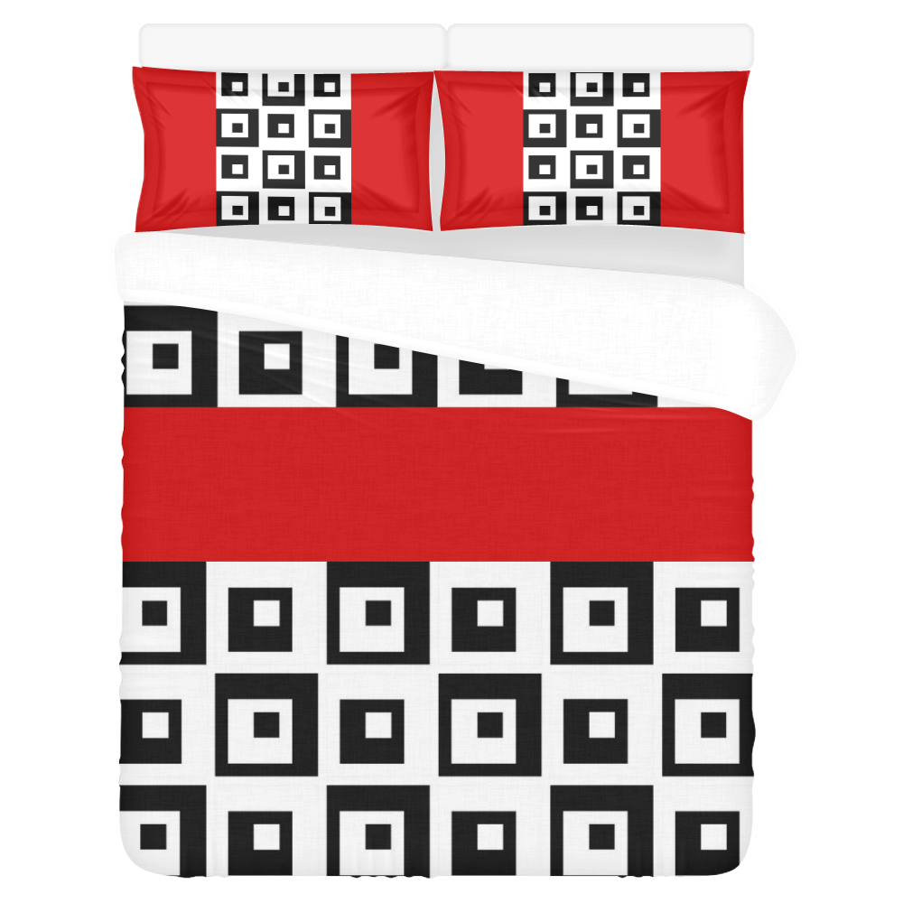 Black & White Cubes & Red 3-Piece Bedding Set
