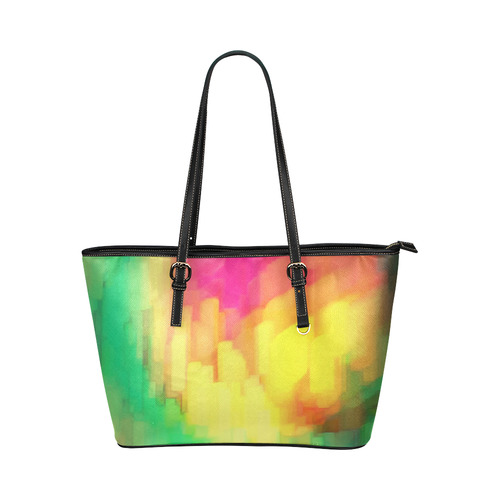 Pastel shapes painting Leather Tote Bag/Large (Model 1651)