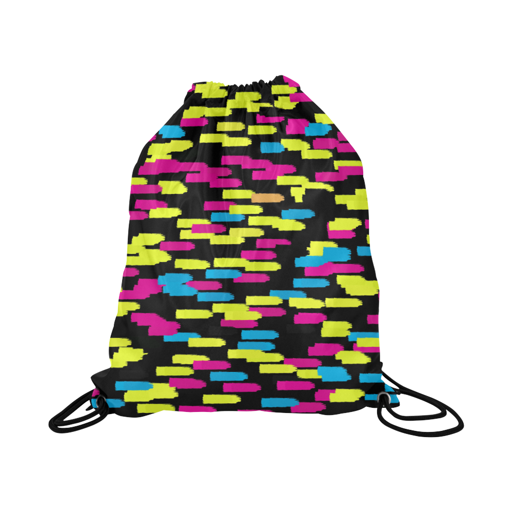 Colorful strokes on a black background Large Drawstring Bag Model 1604 (Twin Sides)  16.5"(W) * 19.3"(H)