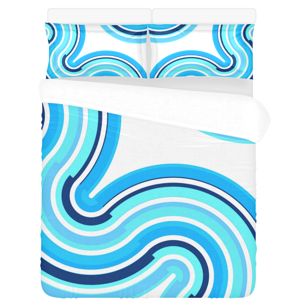 BLue and White curve 3-Piece Bedding Set