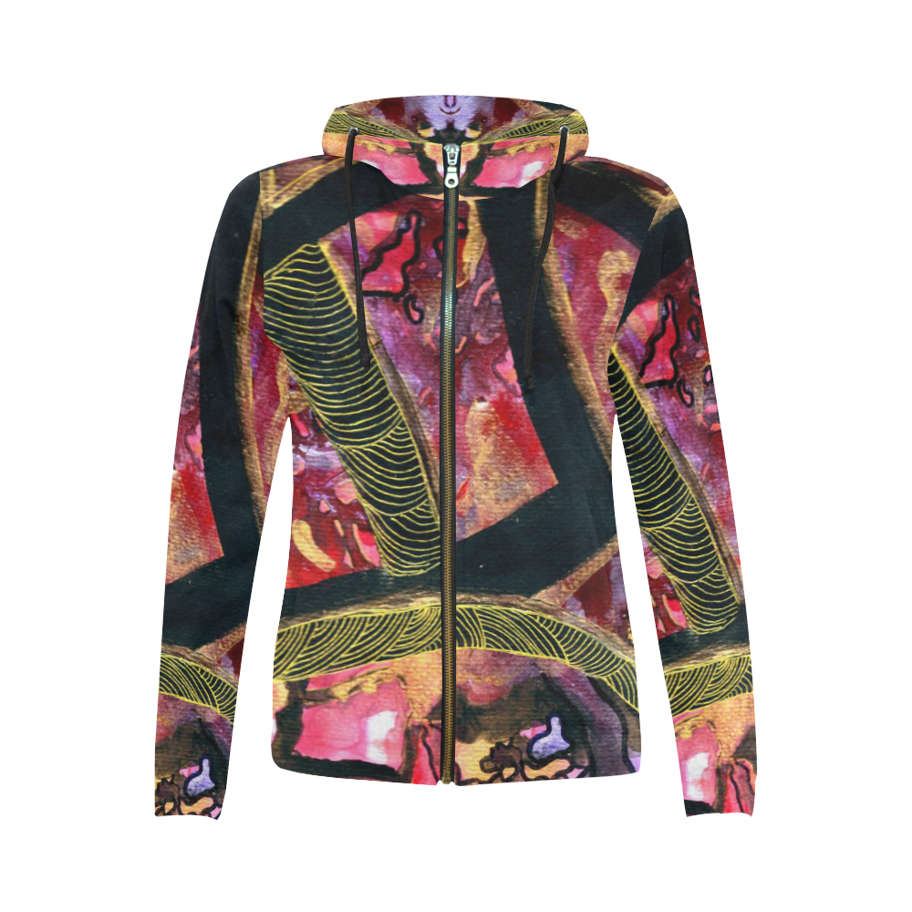 Purple Pink Black and gold Abstract All Over Print Full Zip Hoodie for Women (Model H14)