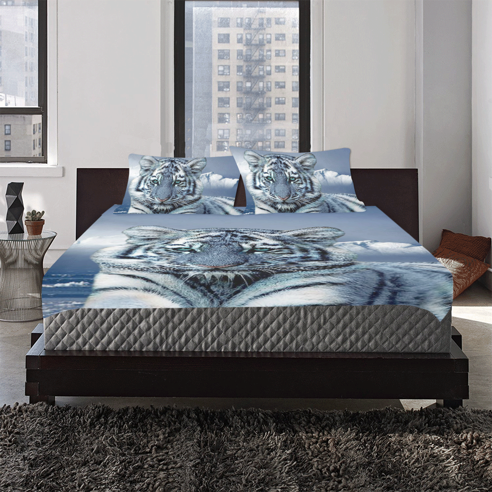 Blue White Tiger 3-Piece Bedding Set