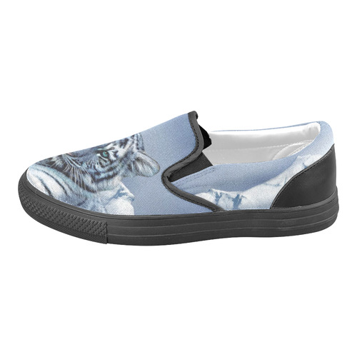 Blue White Tiger Men's Slip-on Canvas Shoes (Model 019)