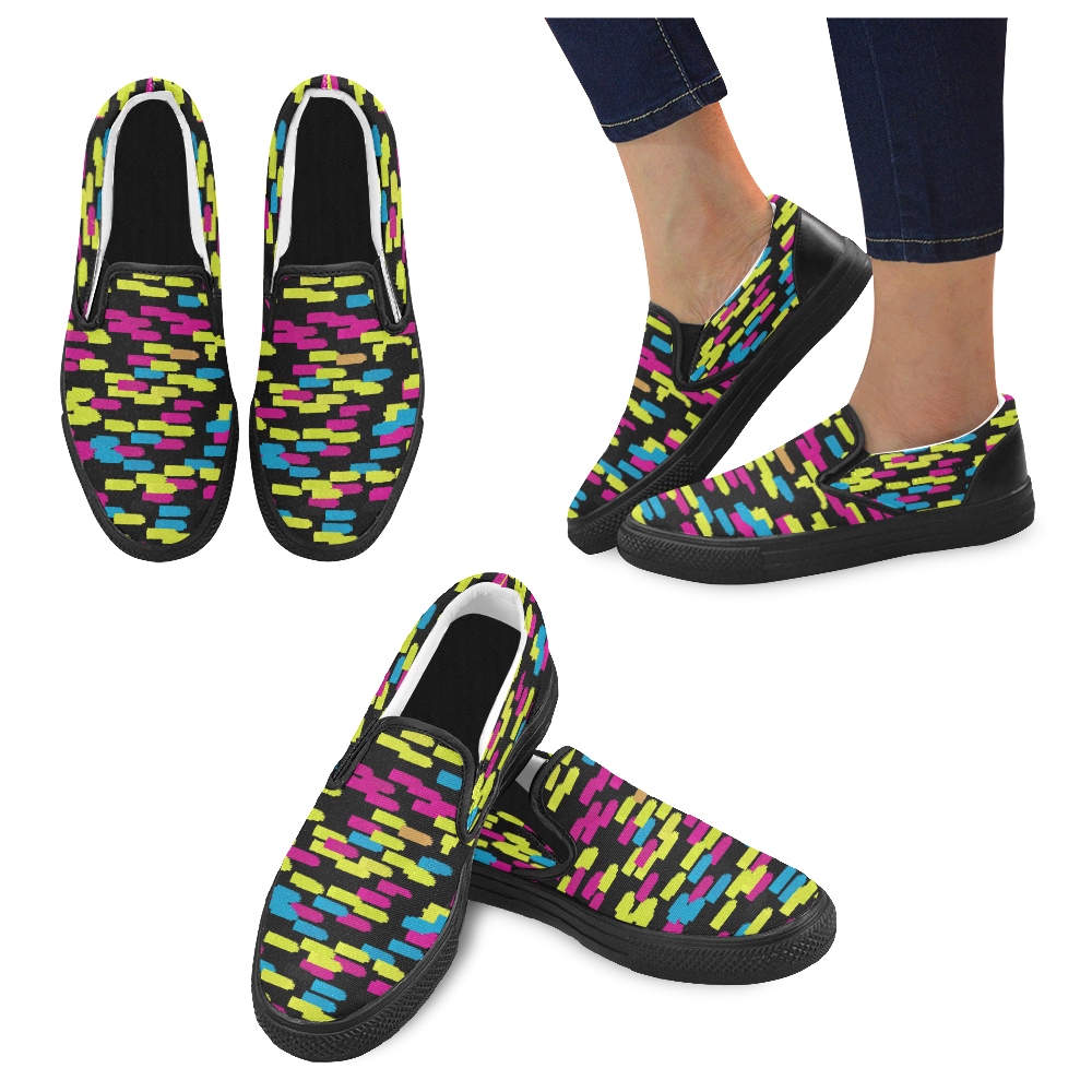 Colorful strokes on a black background Men's Unusual Slip-on Canvas Shoes (Model 019)