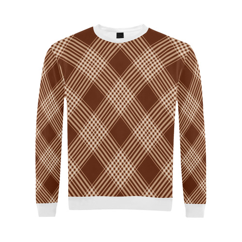 Sienna And White Plaid White All Over Print Crewneck Sweatshirt for Men (Model H18)