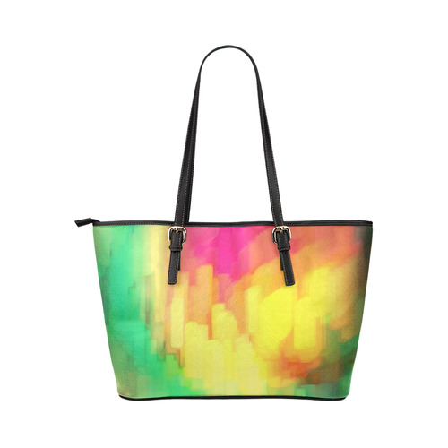 Pastel shapes painting Leather Tote Bag/Large (Model 1651)