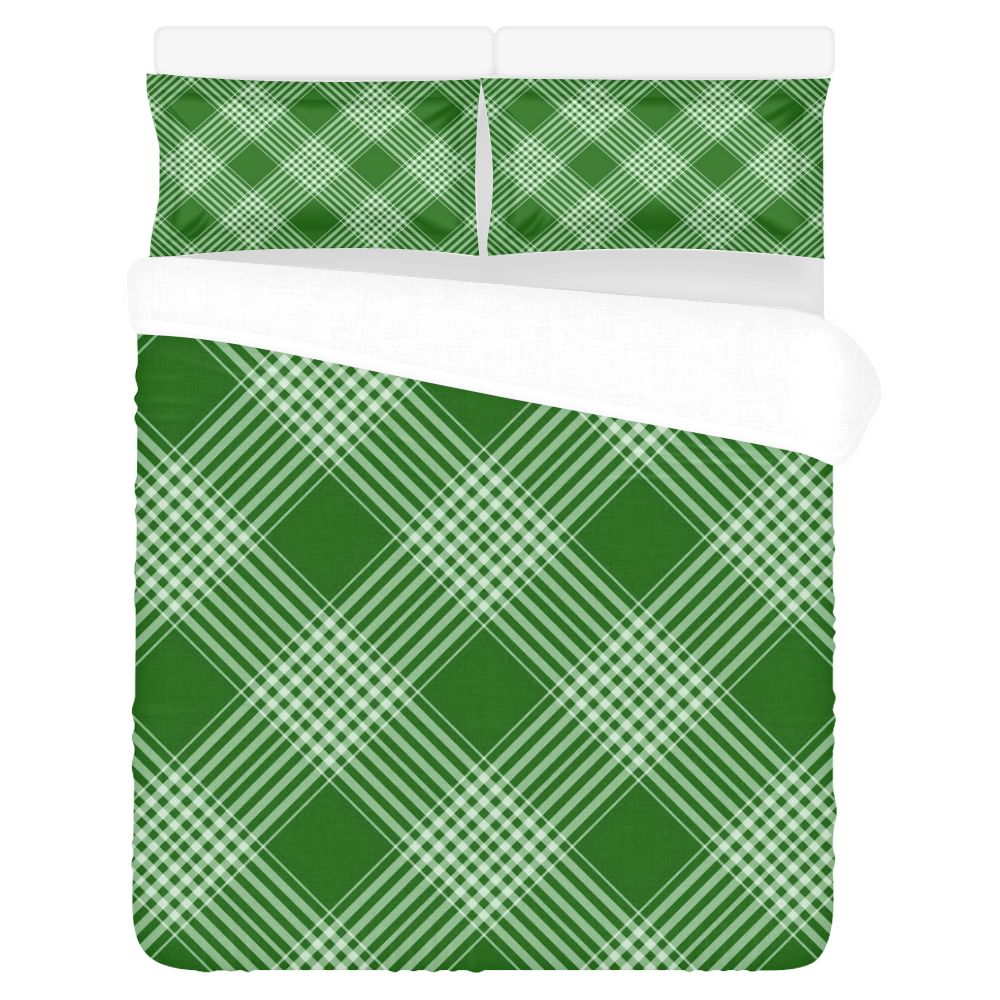 Green And White Plaid 3-Piece Bedding Set